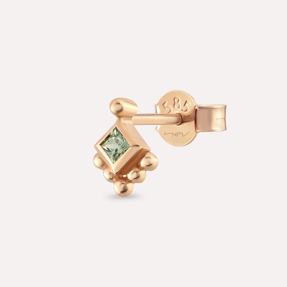Henna Green Safir Taşlı Rose Altın Tek Küpe - Nev Jewellery (1)