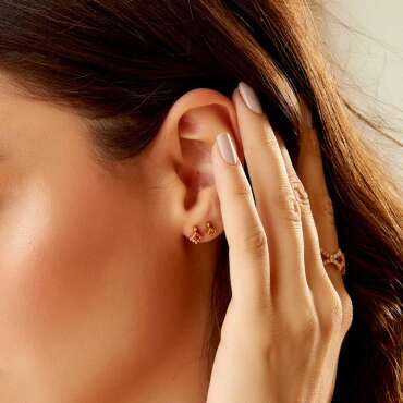 Henna Orange Safir Taşlı Rose Altın Tek Küpe - Nev Jewellery (1)