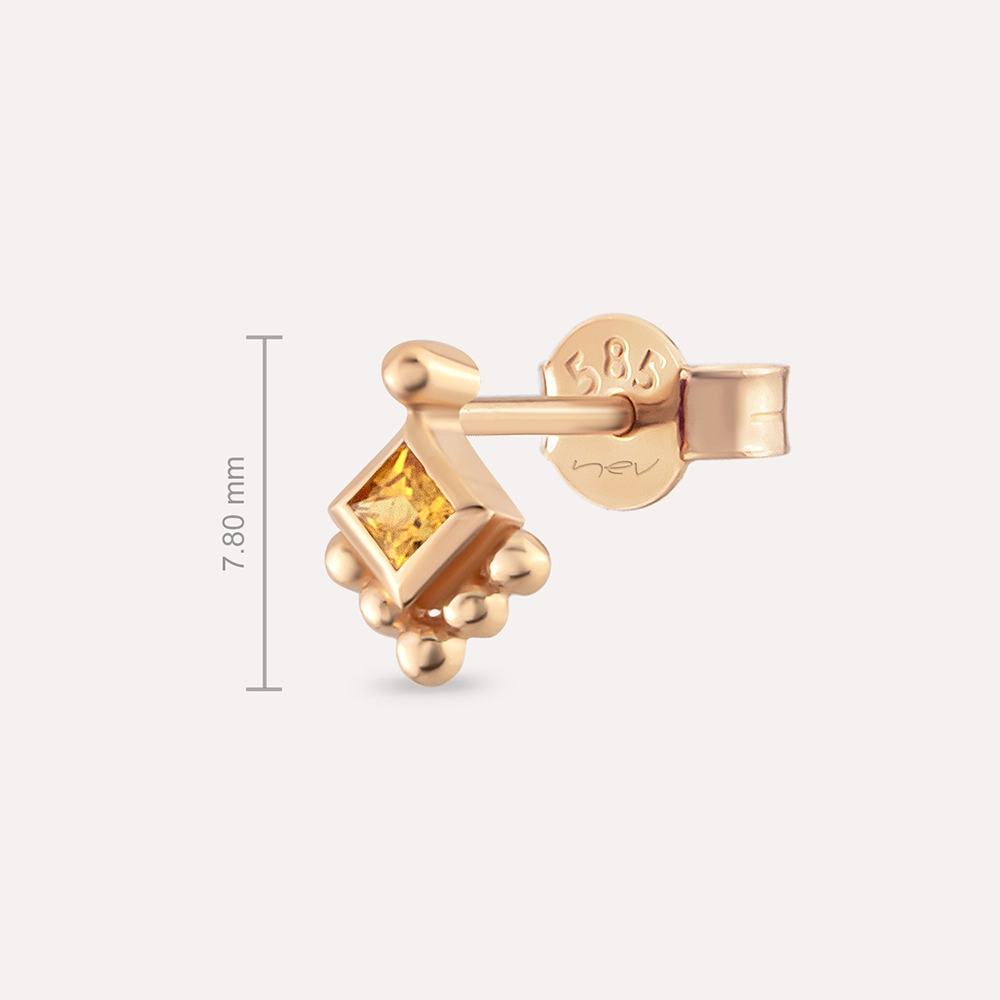 Henna Yellow Safir Taşlı Rose Altın Tek Küpe - (1)