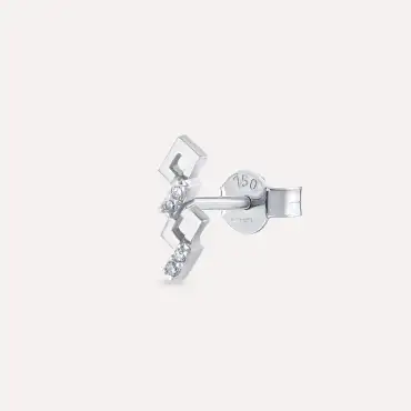 Honeycomb Pırlanta Taşlı Beyaz Altın Tek Küpe - Nev Jewellery (1)