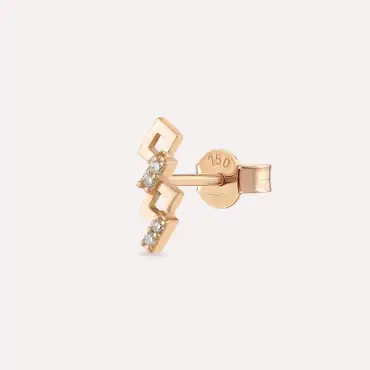 Honeycomb Pırlanta Taşlı Rose Altın Tek Küpe - Nev Jewellery (1)
