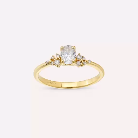 Hope 0.55 CT Oval Cut Diamond Yellow Gold Ring - 4