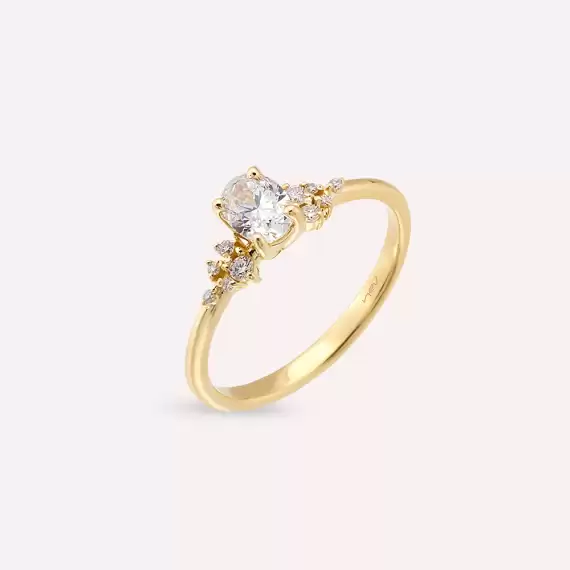 Hope 0.55 CT Oval Cut Diamond Yellow Gold Ring - 2