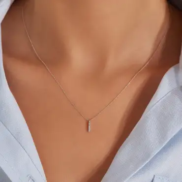 I Harf 0.04 CT Pırlanta Taşlı Beyaz Altın Kolye - Nev Jewellery (1)