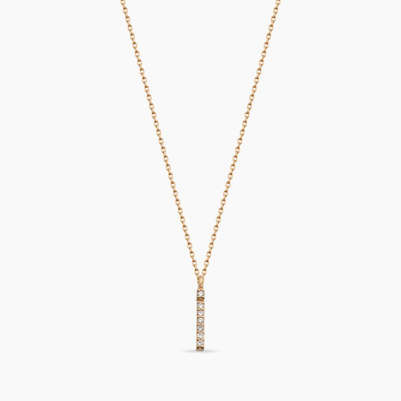 İ Harfi 0.05 CT Pırlanta Taşlı Rose Altın Kolye - Nev Jewellery