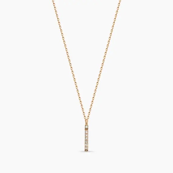 İ Harfi 0.05 CT Pırlanta Taşlı Rose Altın Kolye - 1