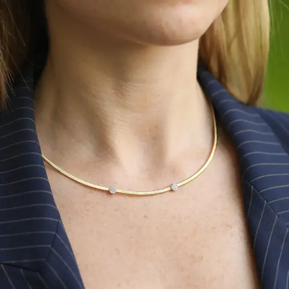 Italian Yellow Gold Stud Necklace - 2