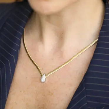 İtalyan Damla Model Taşlı Sarı Altın Kolye - Nev Jewellery (1)