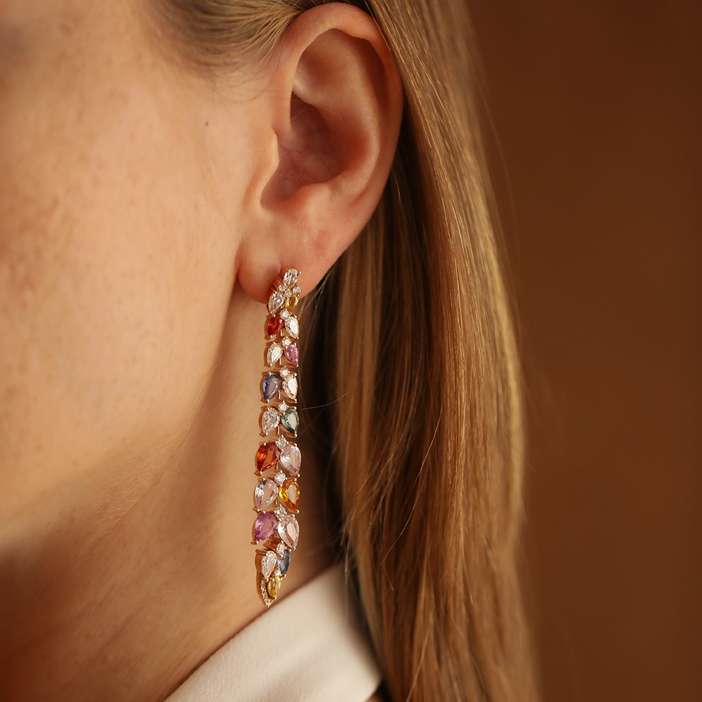Candy 19.43 CT Multicolor Sapphire and Diamond Rose Gold Earring - Nev Jewellery (1)