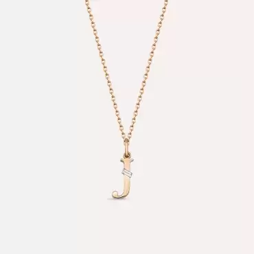 J Harf Baget Pırlanta Taşlı Rose Altın Kolye - Nev Jewellery (1)