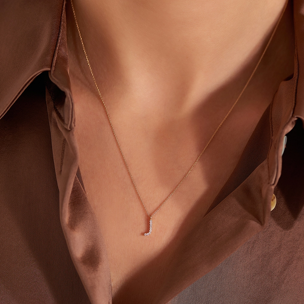 J Letter 0.05 CT Diamond Rose Gold Necklace - Nev Jewellery (1)