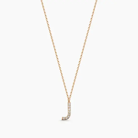 J Letter 0.05 CT Diamond Rose Gold Necklace - 1