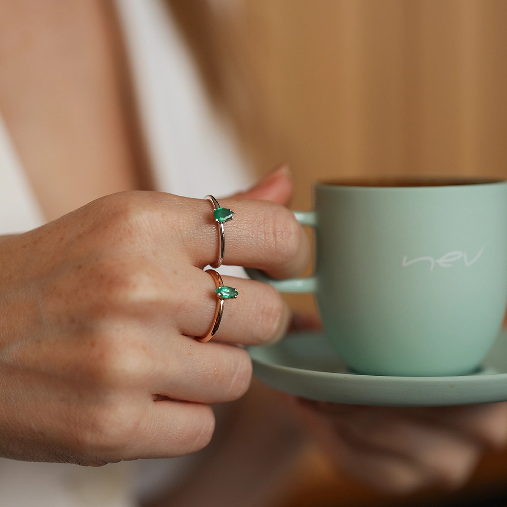 Janet 0.27 CT Pear Cut Emerald White Gold Ring - Nev Jewellery (1)