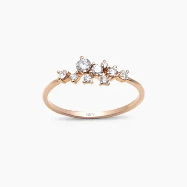 Jasmine Pırlanta Taşlı Rose Altın Yüzük - Nev Jewellery (1)