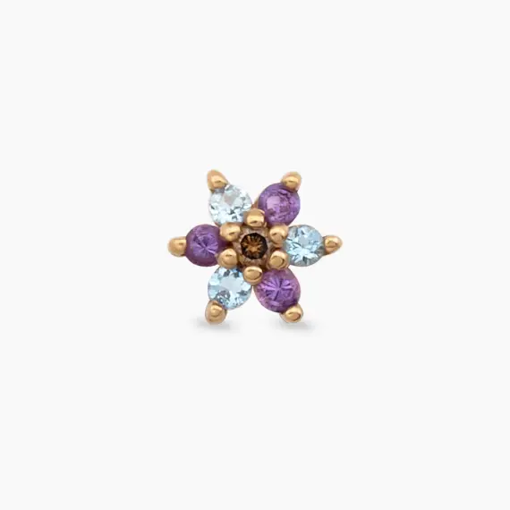 Joy Ametist ve Aquamarin Taşlı Rose Altın Piercing - 3