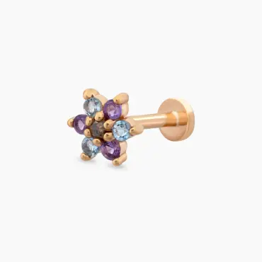 Joy Ametist ve Aquamarin Taşlı Rose Altın Piercing - Nev Jewellery (1)