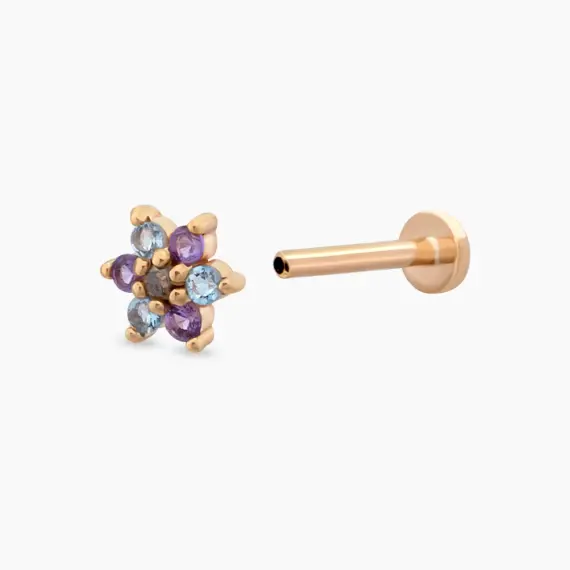 Joy Ametist ve Aquamarin Taşlı Rose Altın Piercing - 4