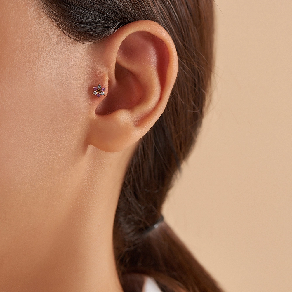 Joy Aquamarin and Amethyst Rose Gold Piercing - Nev Jewellery (1)