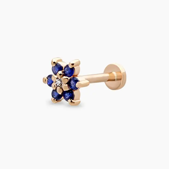 Joy Safir ve Pırlanta Taşlı Rose Altın Piercing - 1
