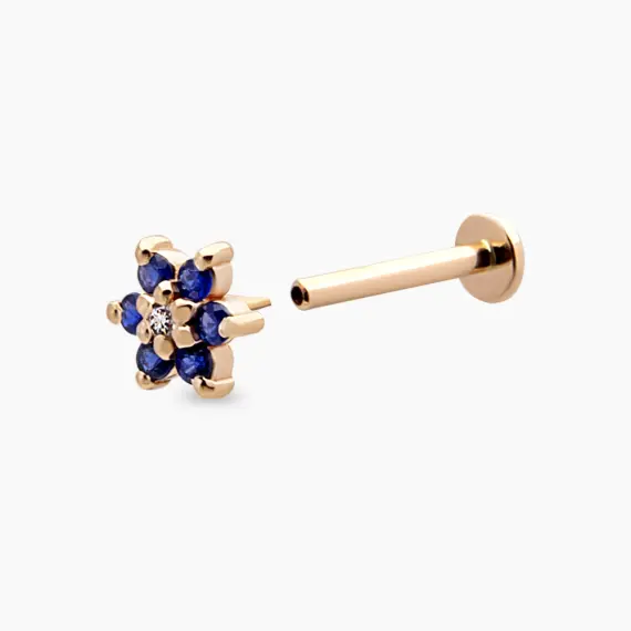 Joy Safir ve Pırlanta Taşlı Rose Altın Piercing - 4