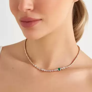 Judith 7.56 CT Emerald and Diamond Rose Gold Necklace - Nev Jewellery (1)