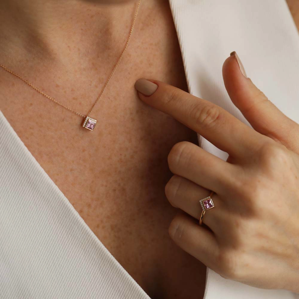 Jules 0.44 CT Pink Safir ve Pırlanta Taşlı Rose Altın Yüzük - Nev Jewellery (1)