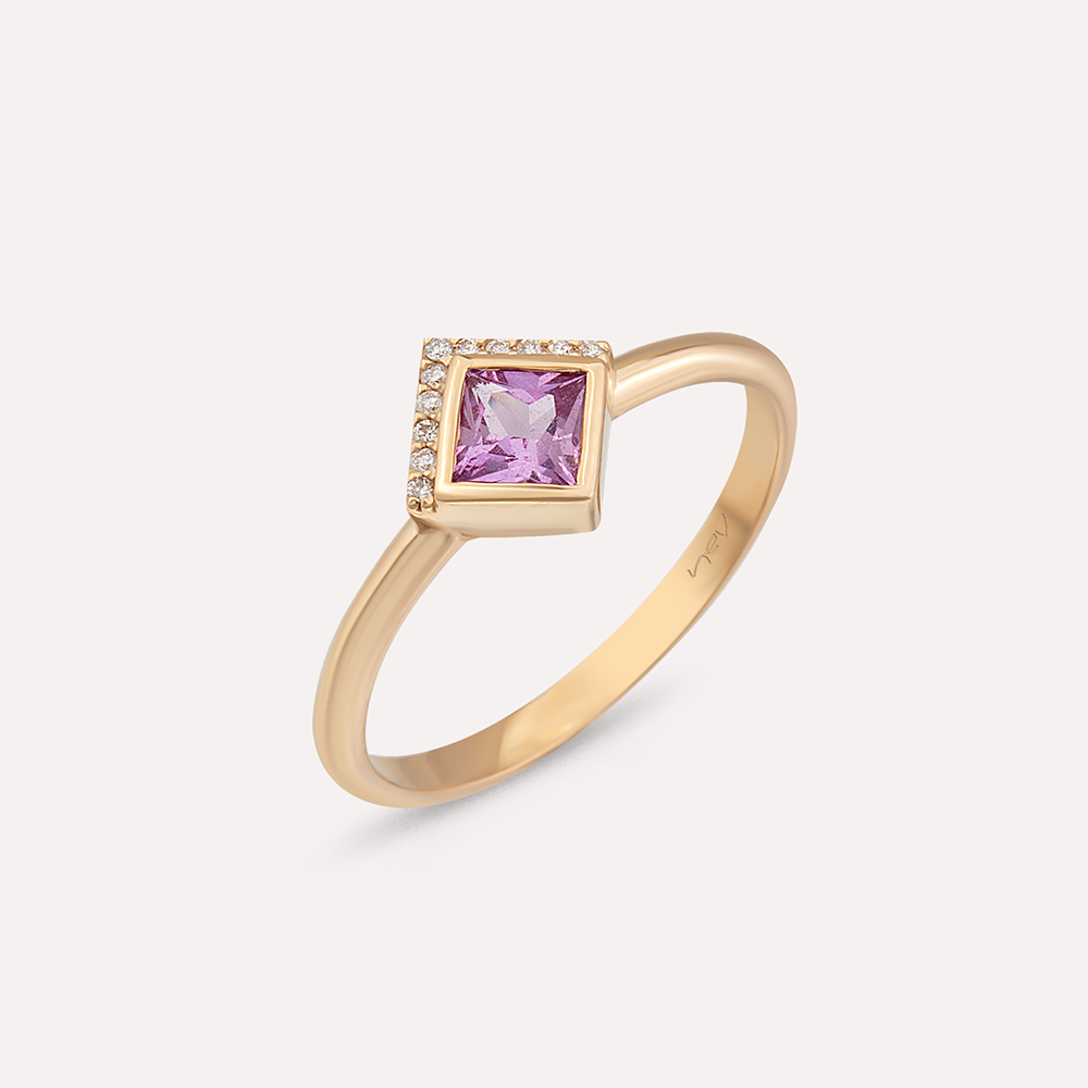 Jules 0.44 CT Pink Safir ve Pırlanta Taşlı Rose Altın Yüzük - Nev Jewellery (1)