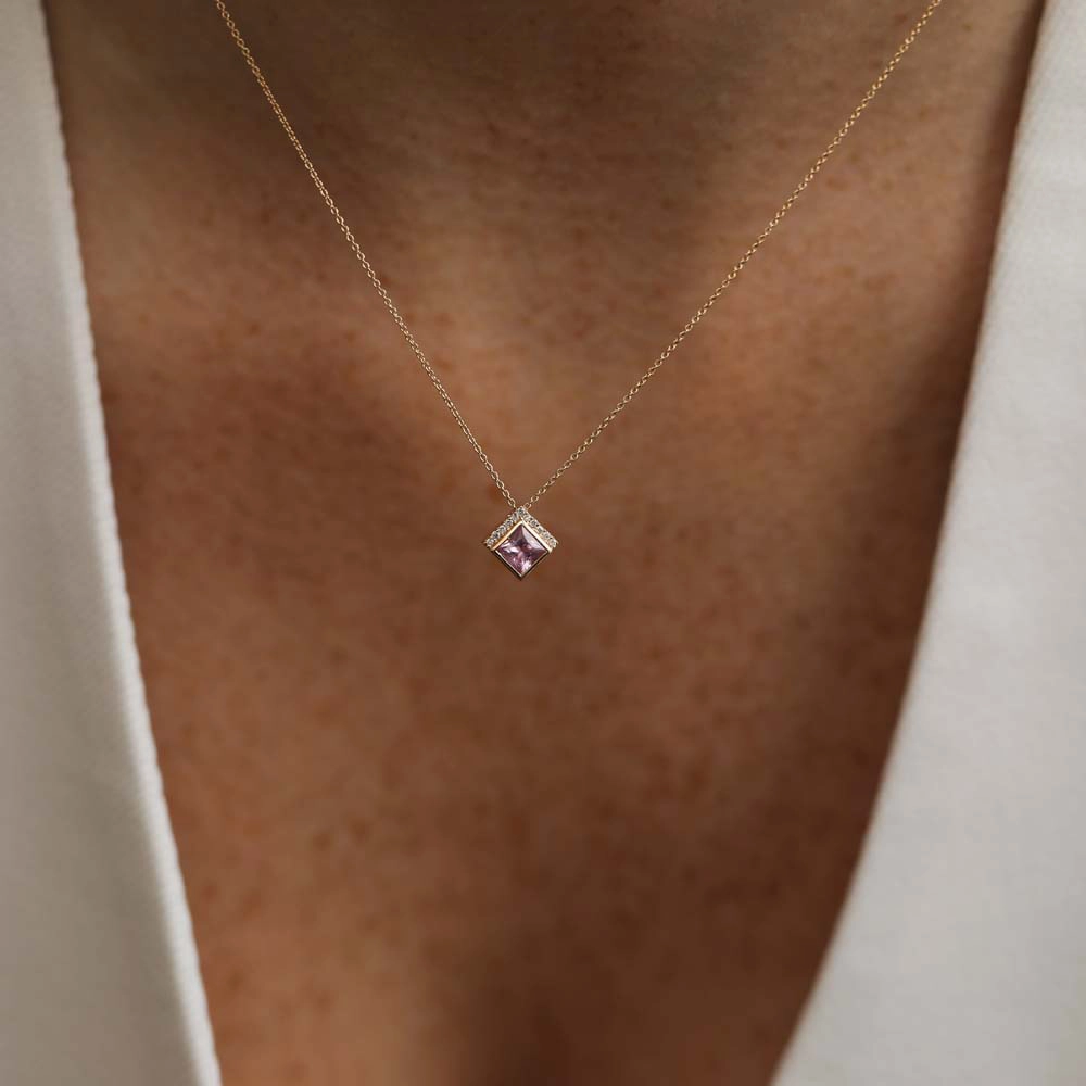 Jules 0.50 CT Pink Safir ve Pırlanta Taşlı Rose Altın Kolye - Nev Jewellery (1)