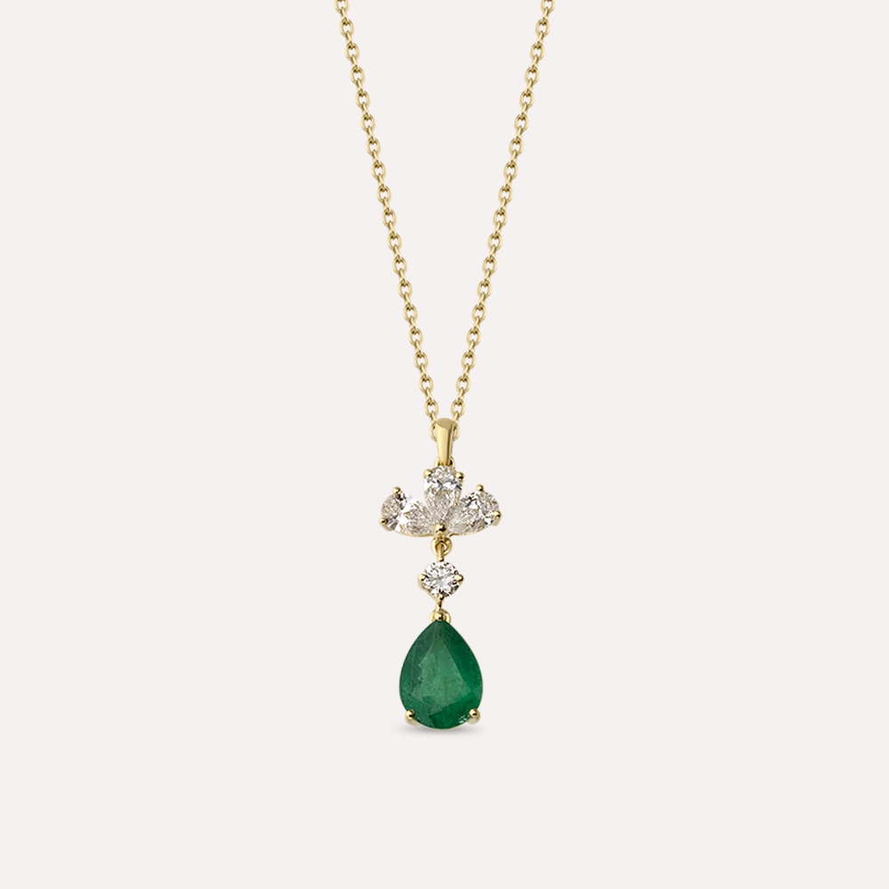 Julia 1.47 CT Zümrüt ve Pırlanta Taşlı Sarı Altın Kolye - Nev Jewellery (1)