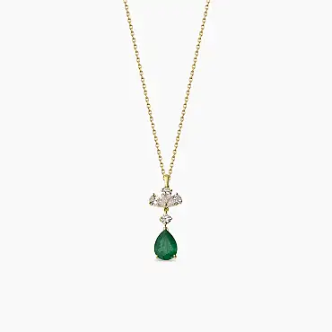Julia 1.47 CT Zümrüt ve Pırlanta Taşlı Sarı Altın Kolye - Nev Jewellery (1)