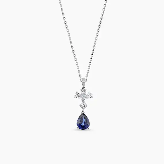 Julia 1.66 CT Safir ve Pırlanta Taşlı Beyaz Altın Kolye - 1