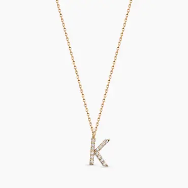 K Harf 0.09 CT Pırlanta Taşlı Rose Altın Kolye - Nev Jewellery (1)