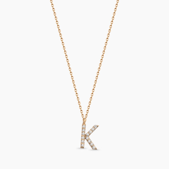 K Harf 0.09 CT Pırlanta Taşlı Rose Altın Kolye - Nev Jewellery