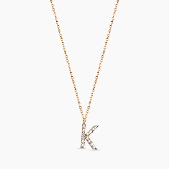 K Harf 0.09 CT Pırlanta Taşlı Rose Altın Kolye - 2