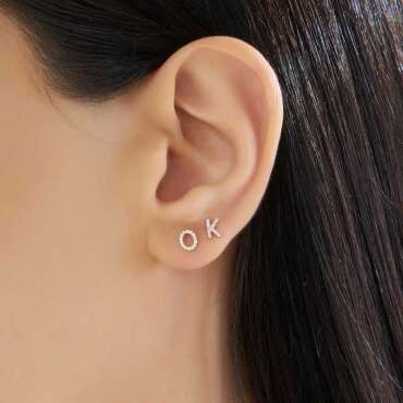 K Harf Pırlanta Taşlı Rose Altın Mini Tek Küpe - Nev Jewellery (1)