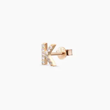 K Harf Pırlanta Taşlı Rose Altın Mini Tek Küpe - Nev Jewellery (1)
