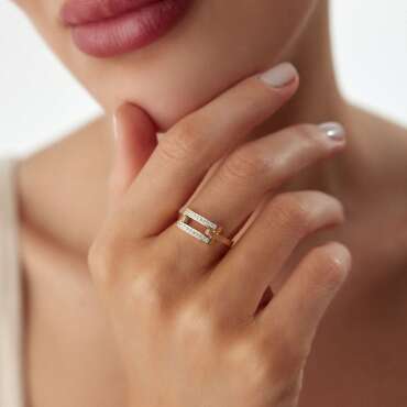 Ribbed Diamond Duo Yüzük - NEV JEWELLERY