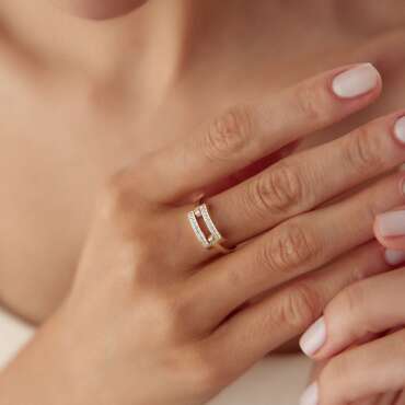 Ribbed Diamond Duo Yüzük - NEV JEWELLERY (1)