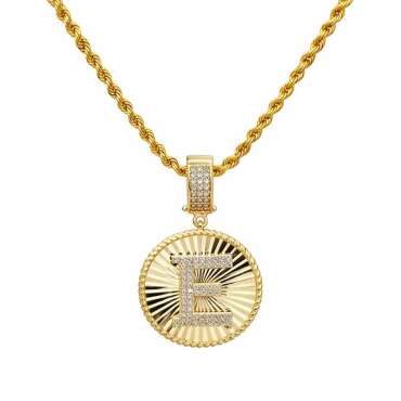 Kalemli Yuvarlak Taşlı Altın Harf Kolye Ucu – Özel Tasarım (2,2 × 2 cm – 0,2 mm) - NEV JEWELLERY
