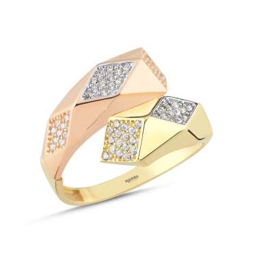 Kare Küp Prizma Tasarım Taşlı Yüzük - NEV JEWELLERY