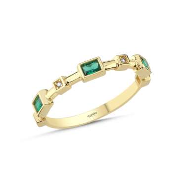 Kare Yeşil Beyaz Baget Yüzük - NEV JEWELLERY