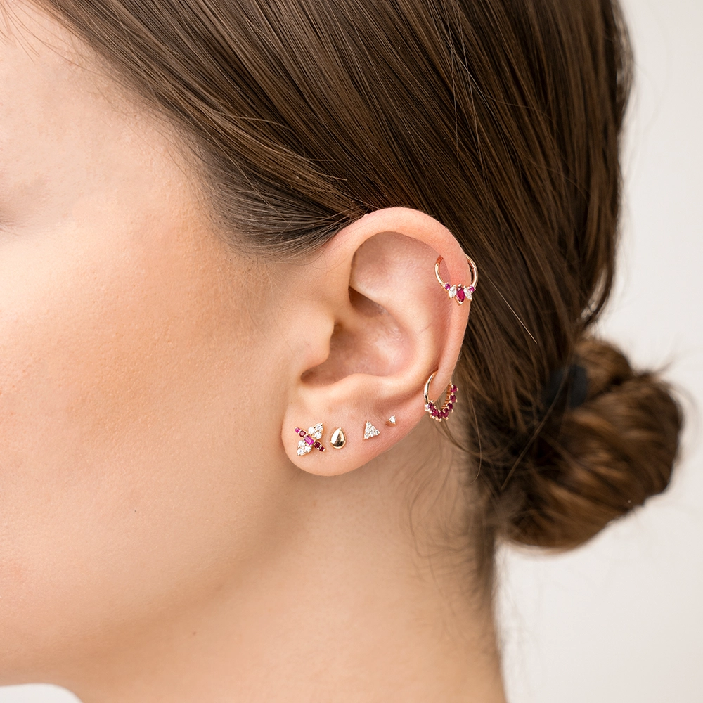 Karla Markiz Kesim Yakut ve Pırlanta Taşlı Rose Altın Halka Piercing - Nev Jewellery (1)