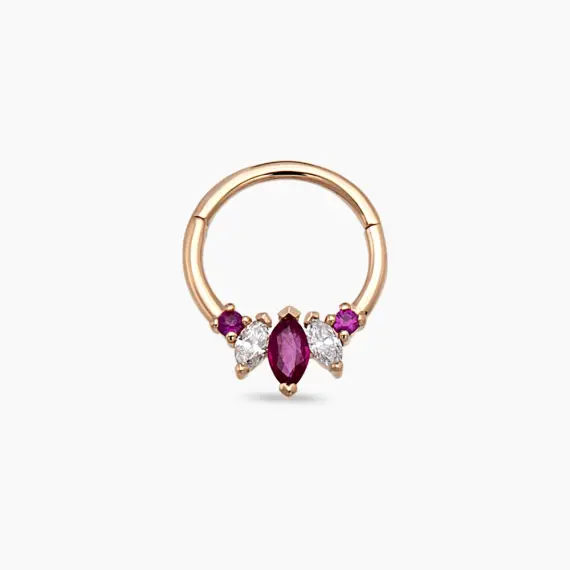Karla Marquise Cut Ruby and Diamond Rose Gold Hoop Piercing - 1