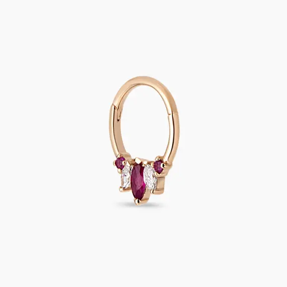 Karla Marquise Cut Ruby and Diamond Rose Gold Hoop Piercing - 4