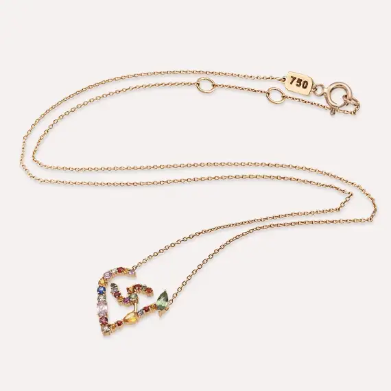 ﻙ Kef Letter 1.44 CT Diamond and Multicolor Sapphire Rose Gold Necklace - 3