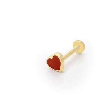 Kırmızı Mineli Kalp Piercing - NEV JEWELLERY (1)