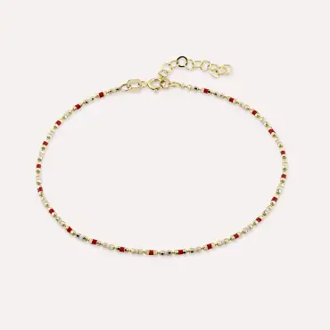 Kırmızı ve Beyaz Mineli Sarı Altın Golf Bileklik - Nev Jewellery (1)