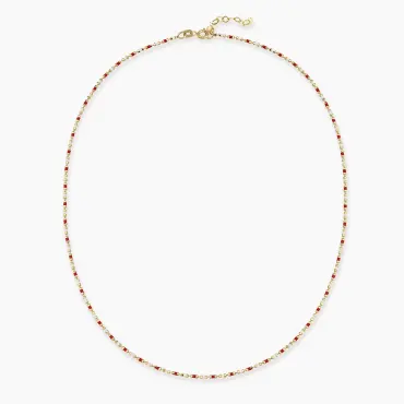 Kırmızı ve Beyaz Mineli Sarı Altın Golf Kolye - Nev Jewellery (1)