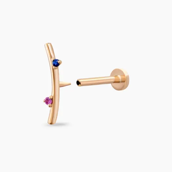 Koza Pink and Blue Sapphire Rose Gold Piercing - 4