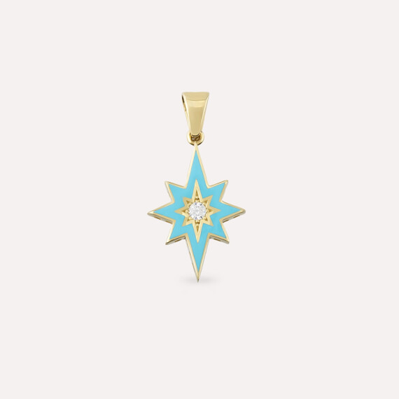 Kutup Yıldızı Turkuaz Mineli ve Taşlı Sarı Altın Kolye Ucu - Nev Jewellery